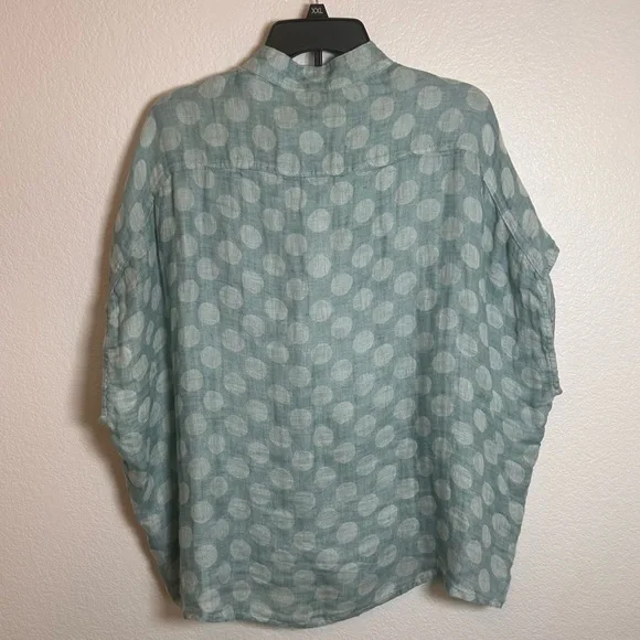 FLAX  Women’s Light Blue Polka Dot Linen Spartan Pullover Boxy Top Blouse Sz S - Picture 2 of 16